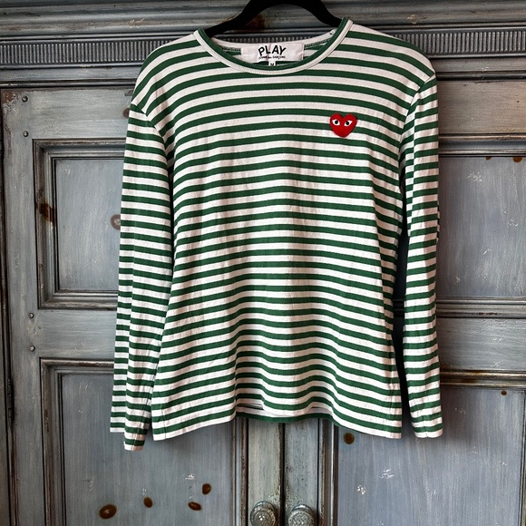 Comme des Garçons PLAY Green Stripe Shirt Size M - Picture 2 of 9